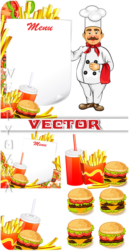 -, ,   / Fast food, cheeseburger, french fries - vector