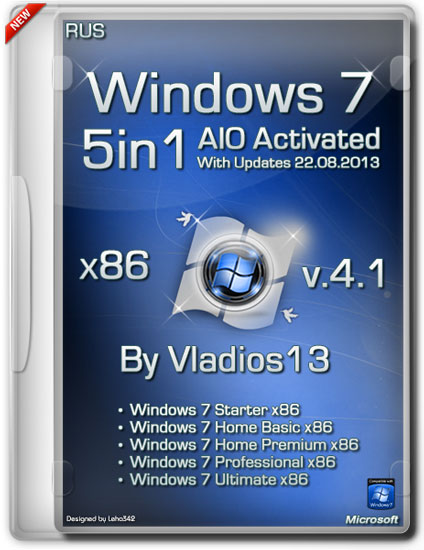 Windows 7 SP1 x86 5in1 DVD Update AIO Activated v.4.1 By Vladios13 (RUS/2013)