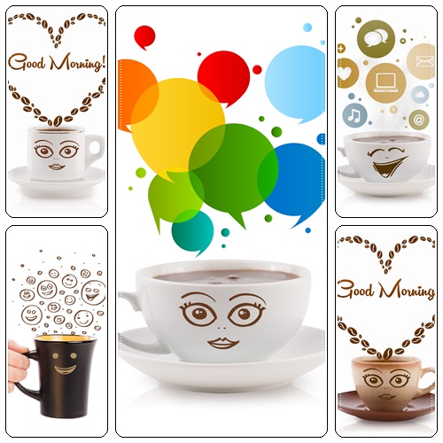 Coffee mug with coffee beans - Stock Photo