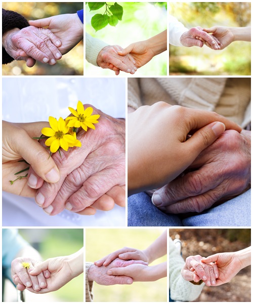 Holding hands with senior - Stock Photo